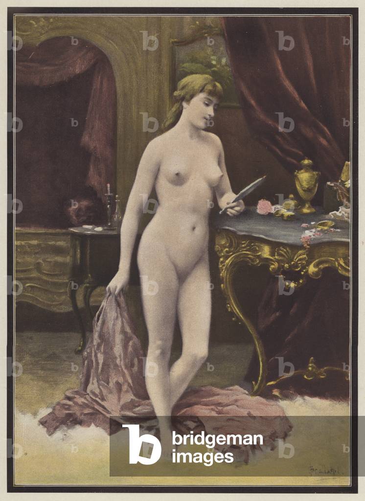 Frau mit Spiegel (Farbe Litho)