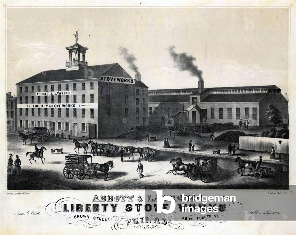 Abbott & Lawrence, Liberty Stove Works, Brown Street oberhalb der Fourth St. Philada., um 1852 (Litho mit eine