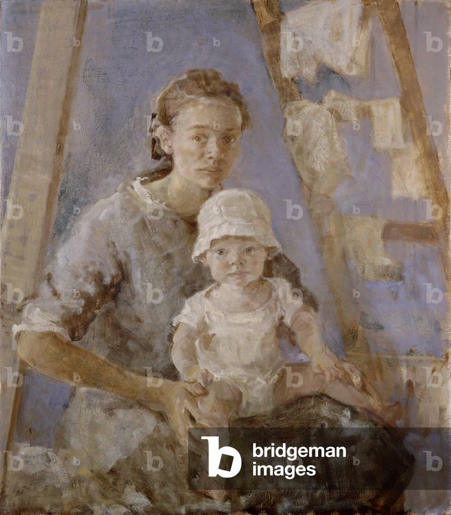 Mutter und Kind gegen Blau, 1988 (Öl auf Holz)