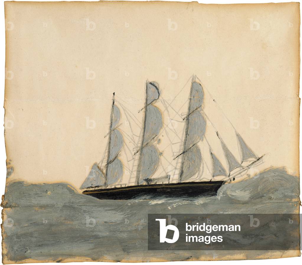 Image de Peinture représentant Trois maîtres contre un ciel blanc par Alfred Wallis