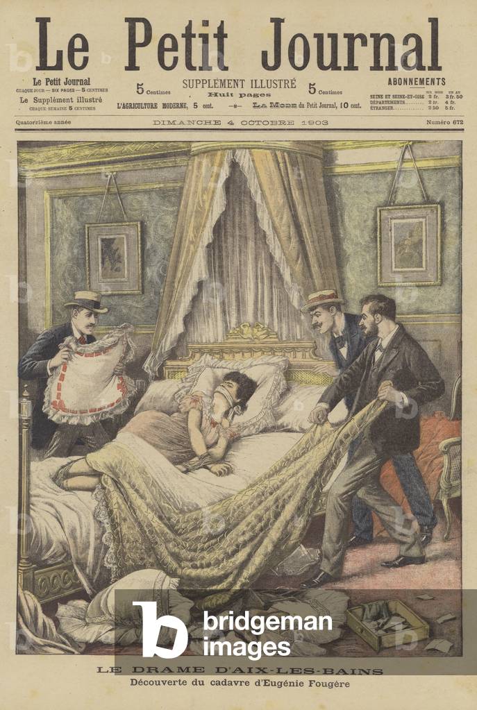 Murder in Aix-les-Bains, France (colour litho)