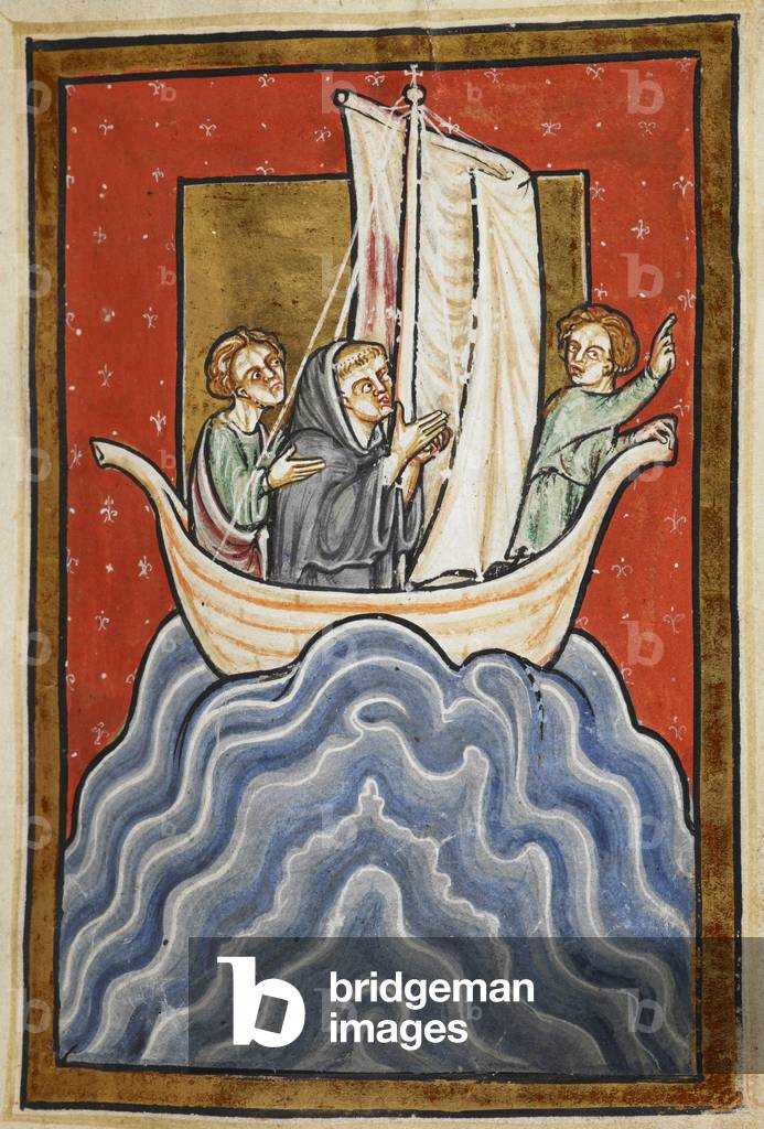 San Cuthbert e due dei fratelli salpano verso la terra dei Pitti.