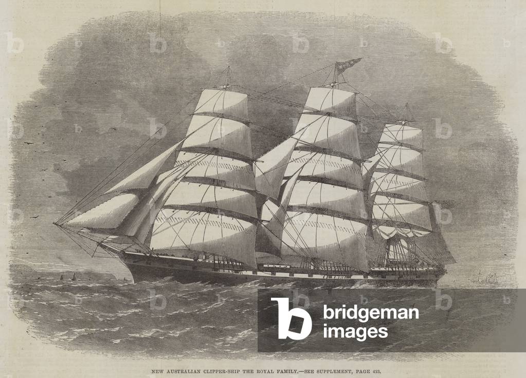 Nouvelle clipper australienne - Ship the Royal Family (gravure) 1862 par English School, b/w