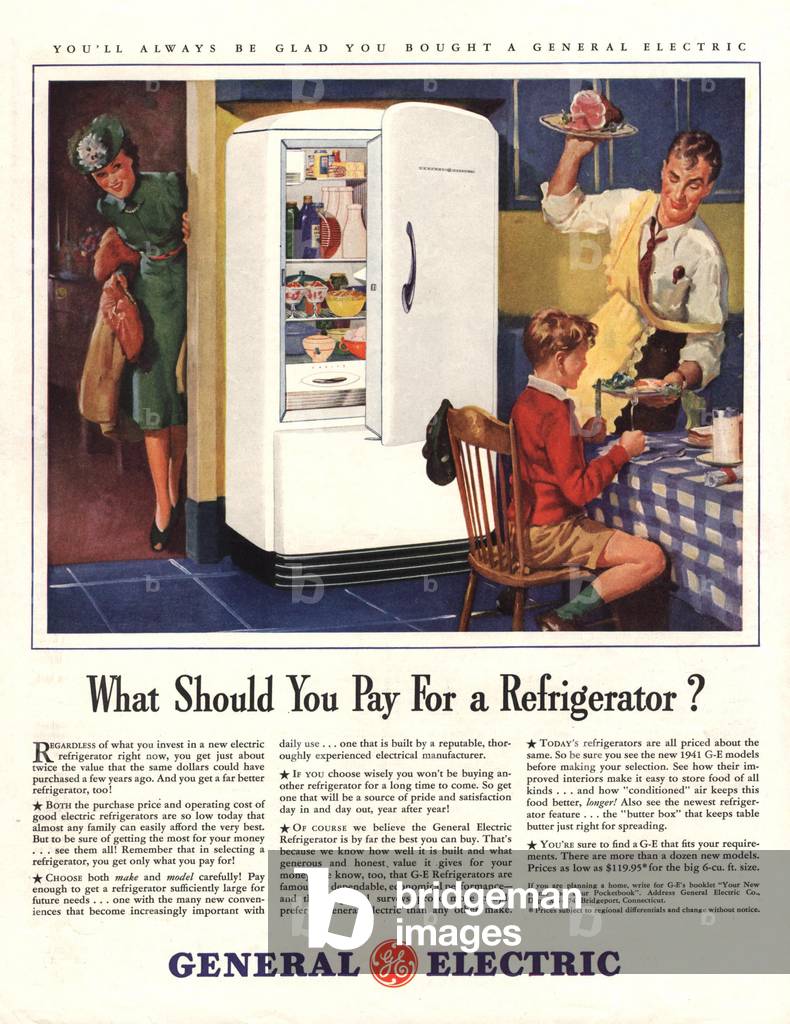 General Electric Kühlschränke Magazin, Anzeige, USA, 1940er Jahre