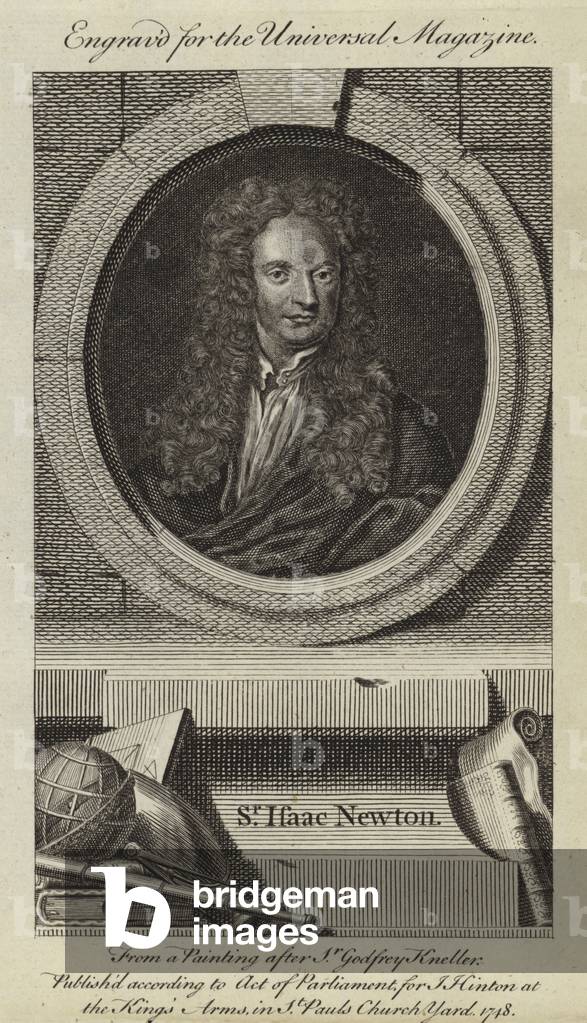 Sir Isaac Newton (gravure) par Godfrey Kneller, b/w