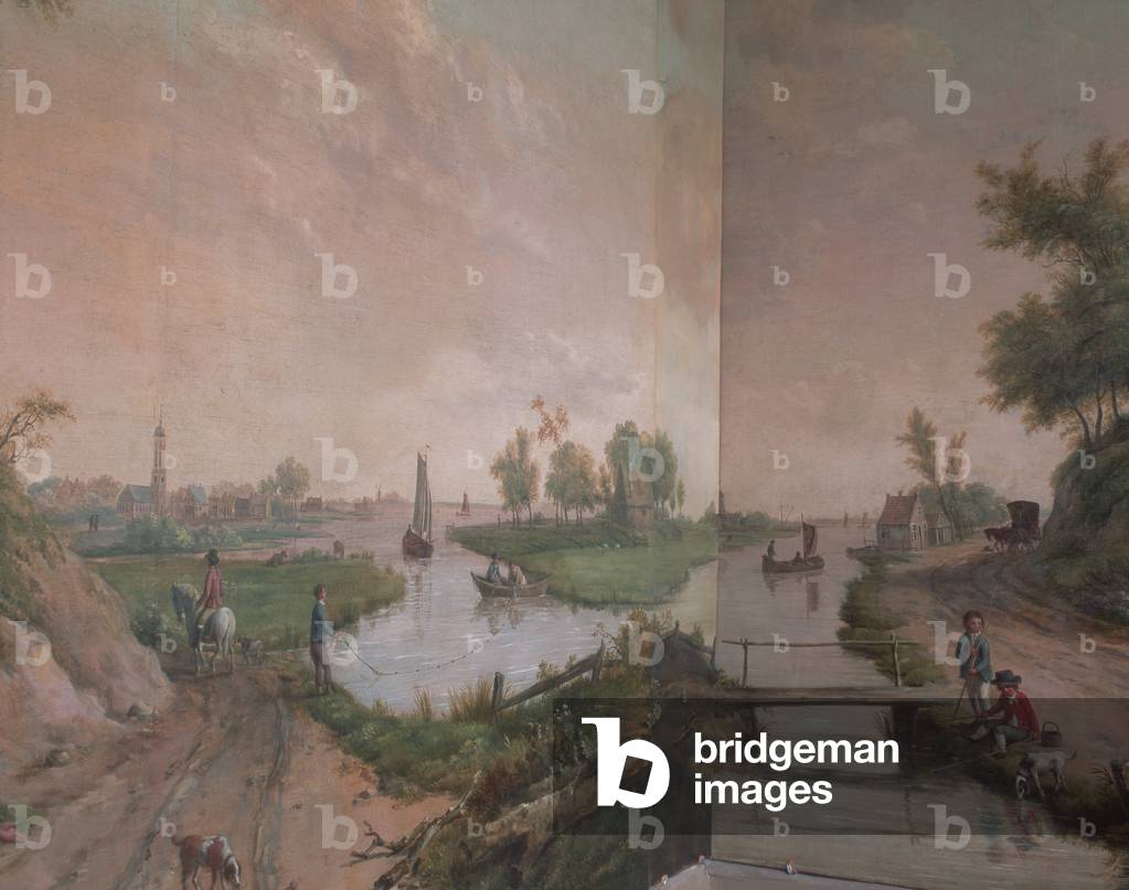 Image of Photography depicting Detail of 18th century hand-painted canvas wallpaper