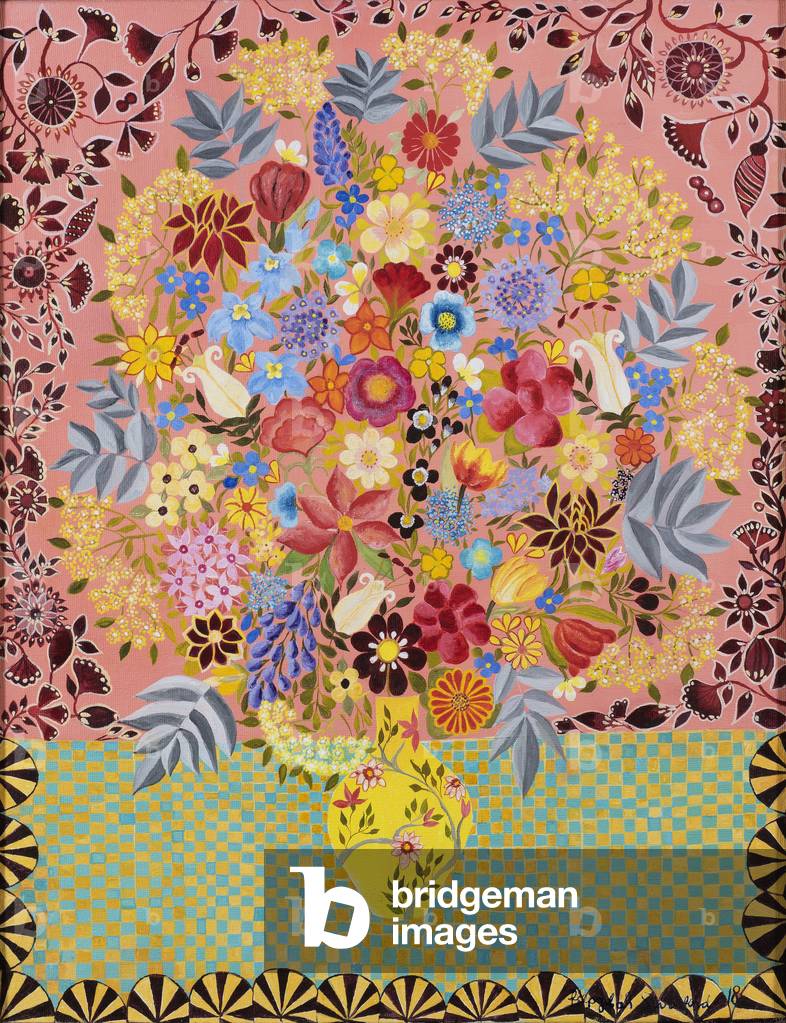 Fleurs de tapisserie, 2018, huile sur toile