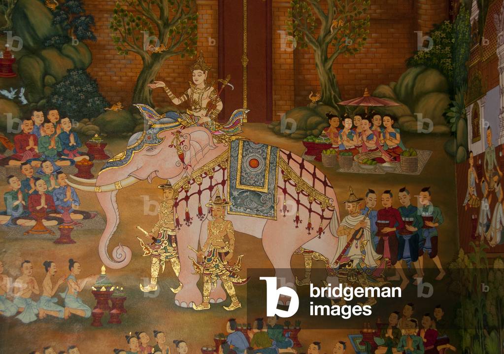 Thailandia: Murale di elefanti bianchi all'interno del Lak Muang (Santuario della Città Pillar) nei terreni di