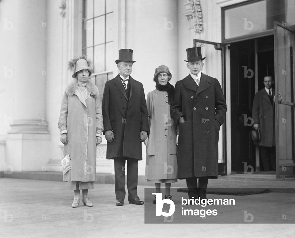 First Lady Grace Coolidge, US-Präsident Calvin Coolidge, Caro Dawes und Vizepräsident Charles Dawes, Tag der A