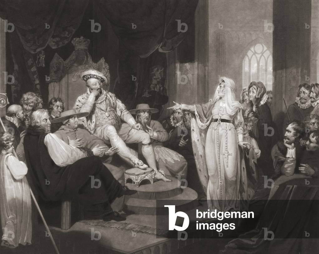Caterina d'Aragona che perora la sua causa davanti a Enrico VIII, XVIII secolo (stampa)