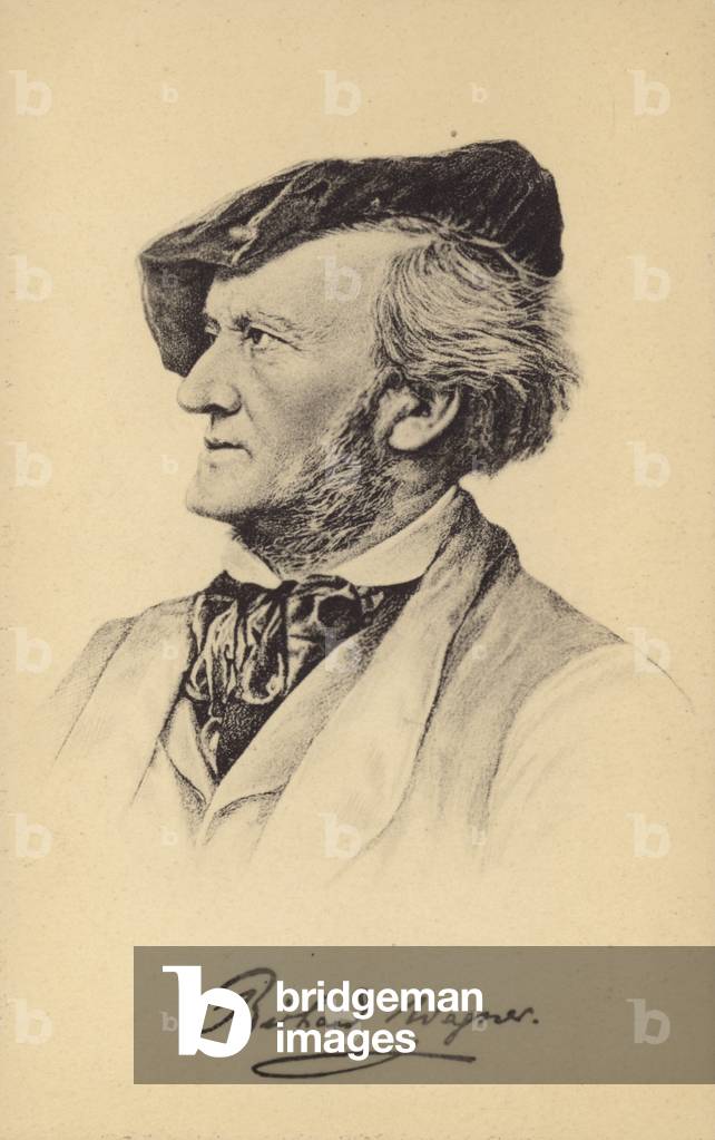 Portrait of Richard Wagner (engraving) by German Artist, b/w