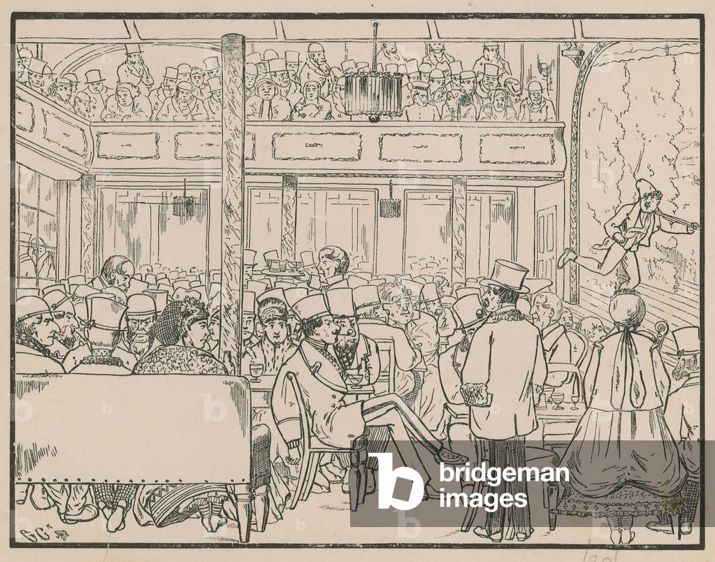 "Ein Publikum in der Musikhalle (Gravur)" von English School, b/w