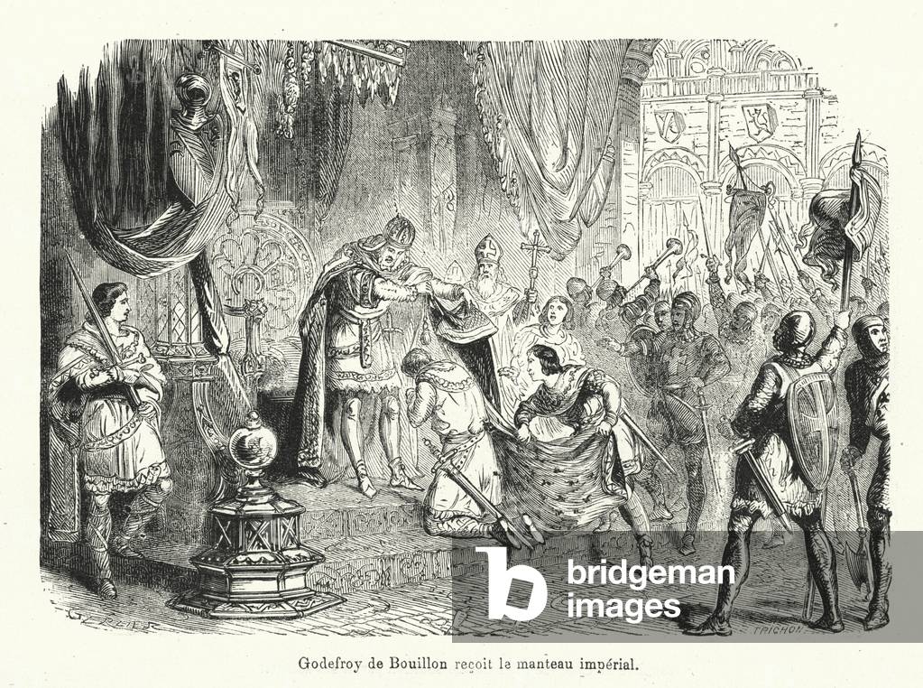 Godefroy de Bouillon recoit le manteau imperial (incisione)