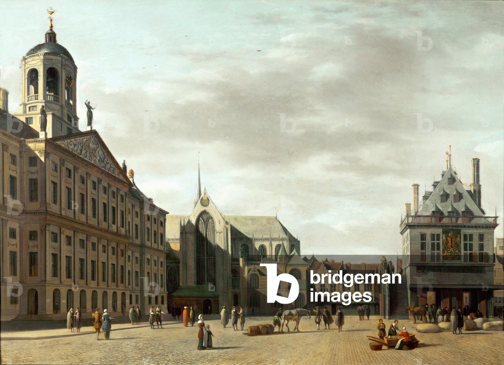 Immagine di Dipinto "Dam Street e il nuovo Municipio di Amsterdam" di Gerrit Adriaensz Berckheyde