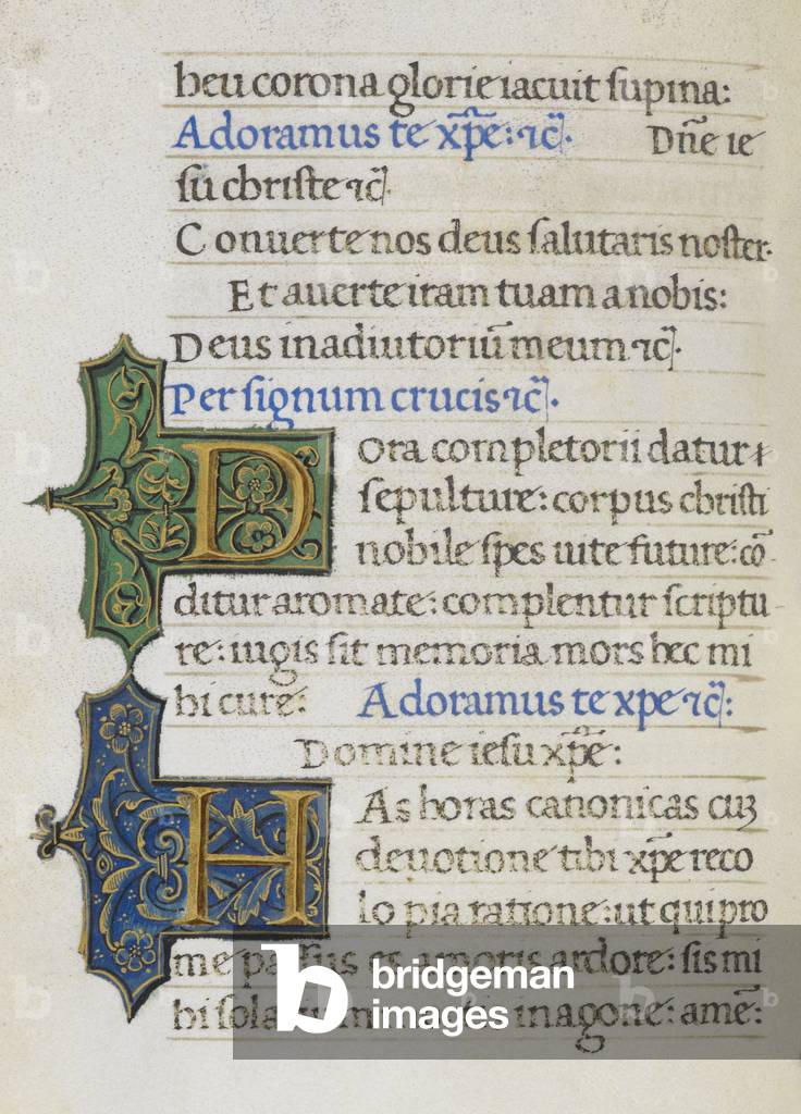 Page de texte ; initiales “D” et “H”