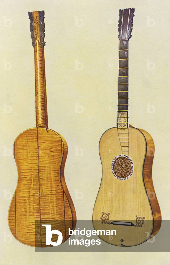 Musikinstrumente: Gitarre, von Antonius Stradivarius (Farblitho)
