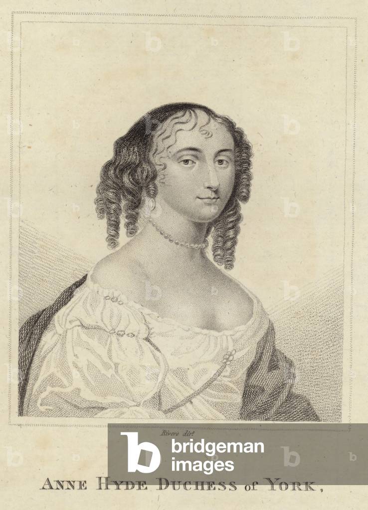 "Porträt von Anne Hyde (gravieren)" von English School, b/w