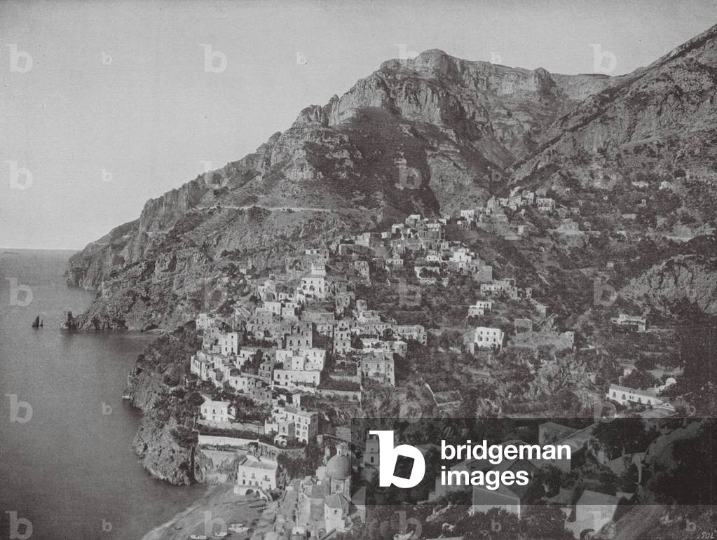 Positano, Strada da Sorrento e Amalfi (foto b/n)