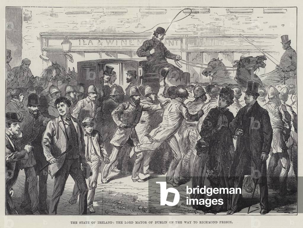 lo Stato d'Irlanda, il Signore Sindaco di Dublino sulla strada per Richmond Prison (incisione)