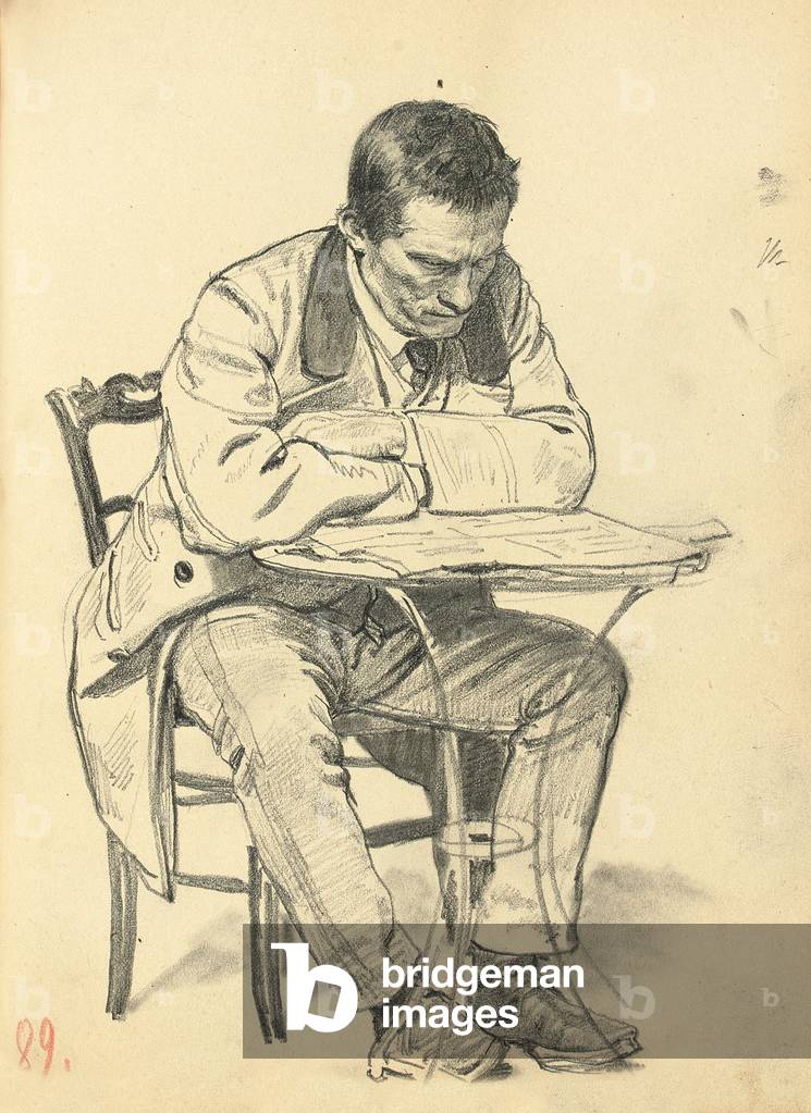 Study for 'A Parisian Cafe': Man Seated at a Cafe Table, Reading a Newspaper, c. 1872-1875 (pencil on paper)
