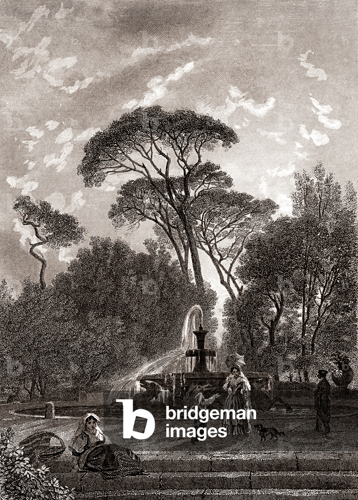 Image of Engraving depicting Pines and fountain in the park of Villa Borghese 1801