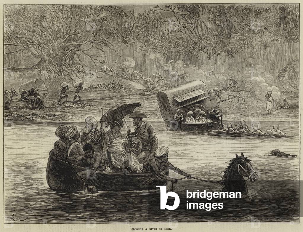 Crossing a River in India (engraving)