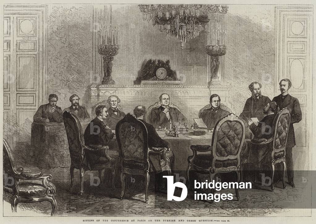 "Sitzung der Konferenz in Paris über die türkische und griechische Frage (Gravur)" von English School