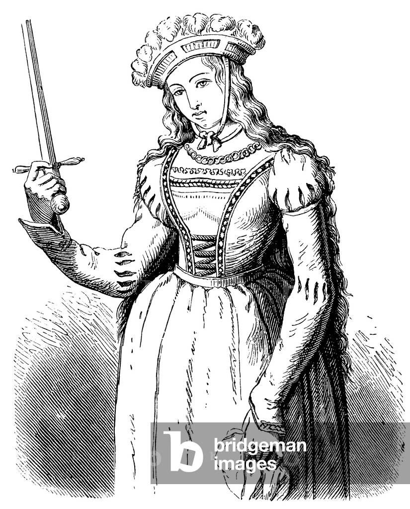 Image of Engraving depicting Saint Joan of Arc or The Maid of Orléans, b/w