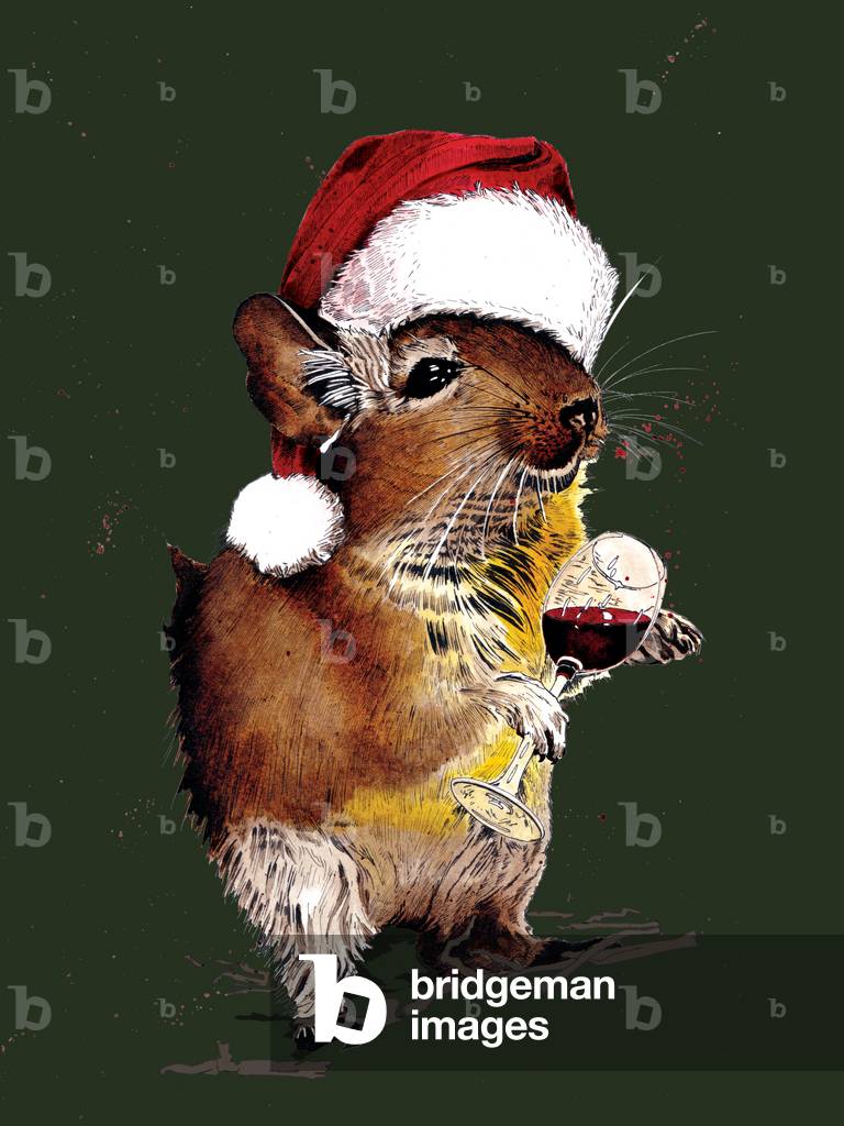 Image of Drawing depicting Christmas Degu on Forest Green 2020 by Mike Davis