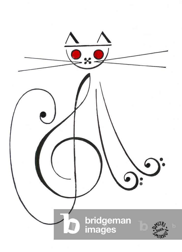 Image of Drawing depicting Musical cat - a cat drawn using musical notation by Dmitri Smirnov