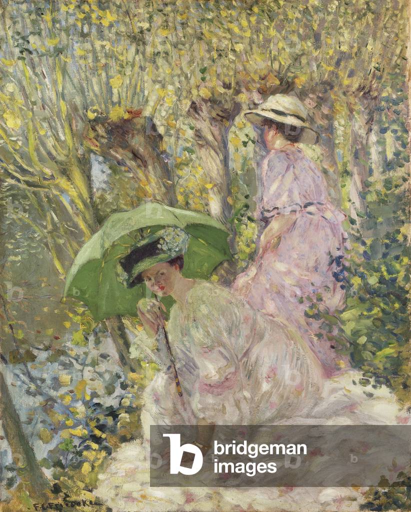 zwei junge Mädchen in ein garten, c. 1911 (öl auf leinwand)