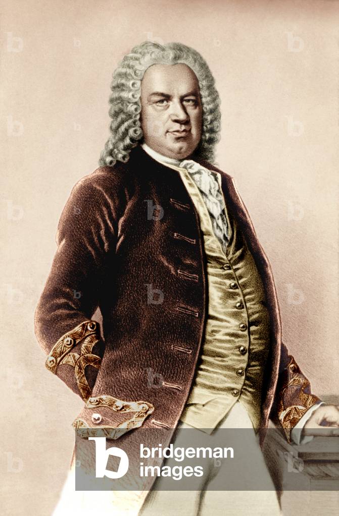 "Johann Sebastian Bach Disegno su cartolina. Colorato. Compositore e organista tedesco"