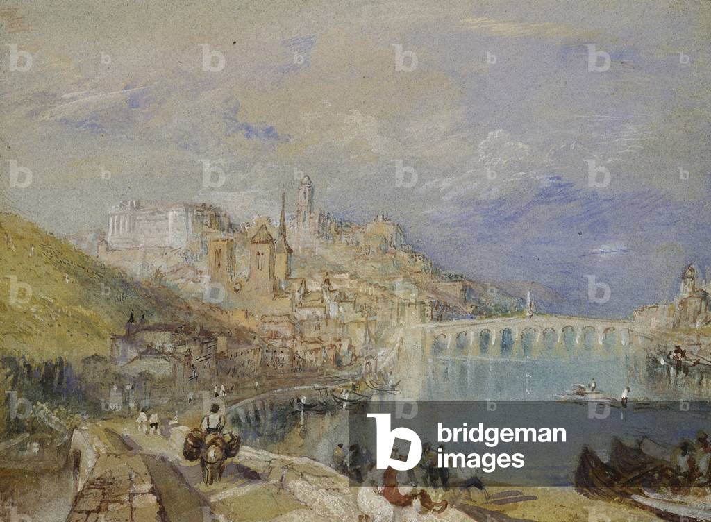 Blois, c. 1830 (acquerello con corpo e penna e inchiostro marrone e nero su carta blu)