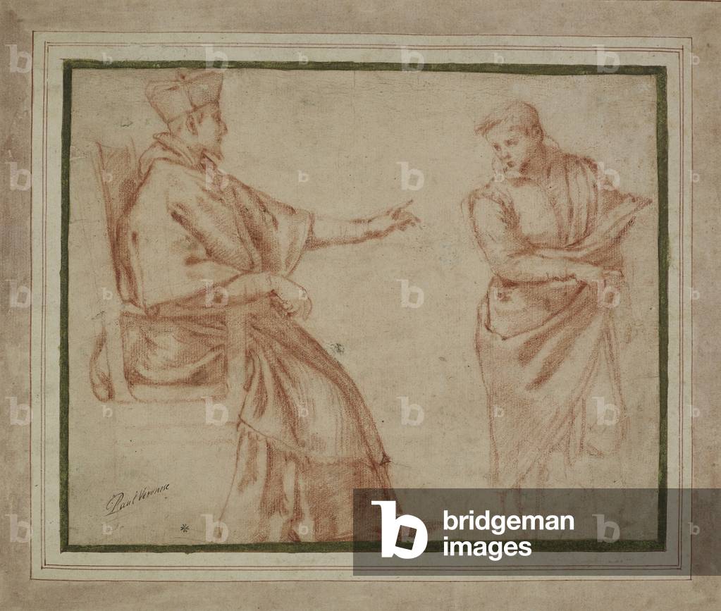 Un Prelato seduto rivolgendosi a una Gioventù (penna & inchiostro marrone con gesso rosso su carta)