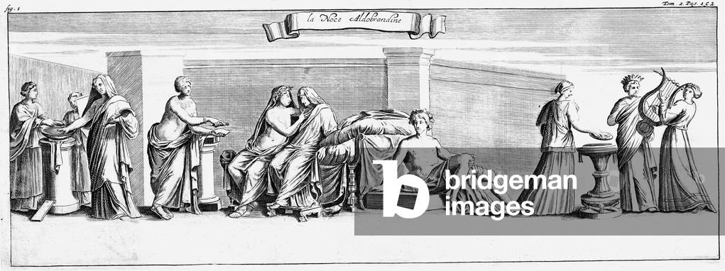 "Cerimonia di matrimonio romana. Incisione di rame dopo pittura antica al Palazzo Aldobrandin", b/w