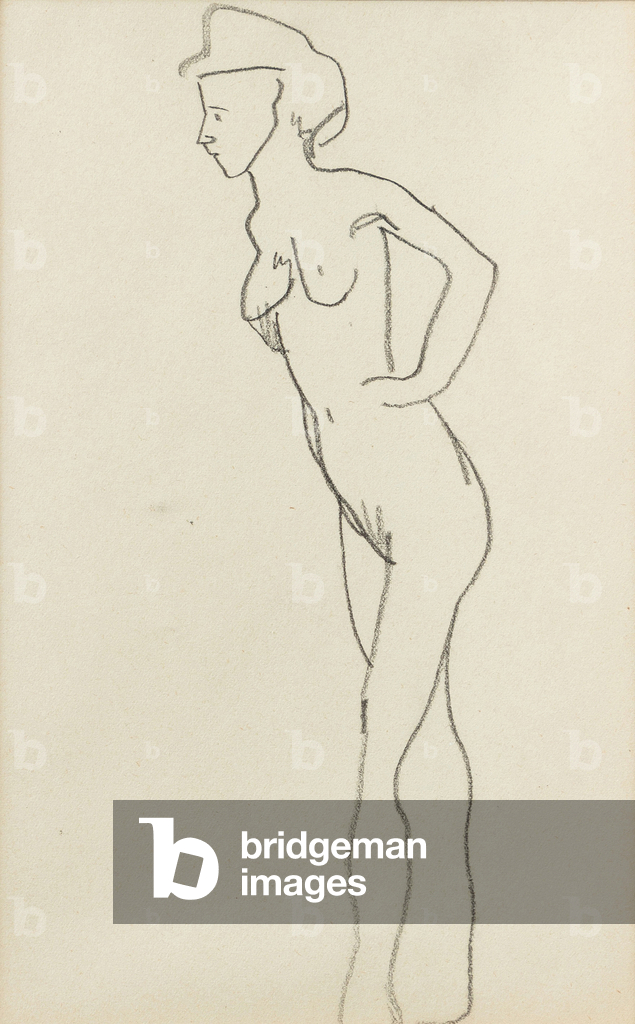 Stehende nackte Frau, (Bleistift auf Papier)