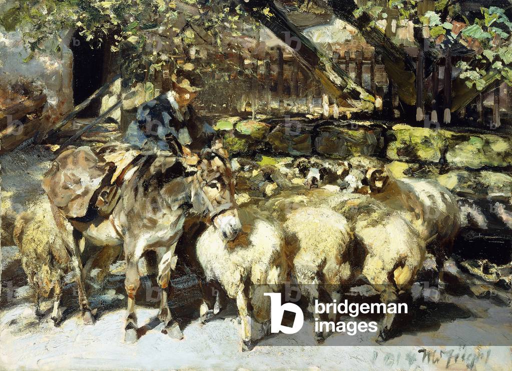 Immagine di Dipinto "Un pastore con la sua gregge", 1914 di Heinrich Johann von Zugel