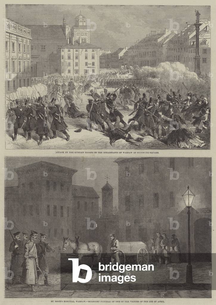 Le Massacre de Varsovie (gravure) par English School, b/w