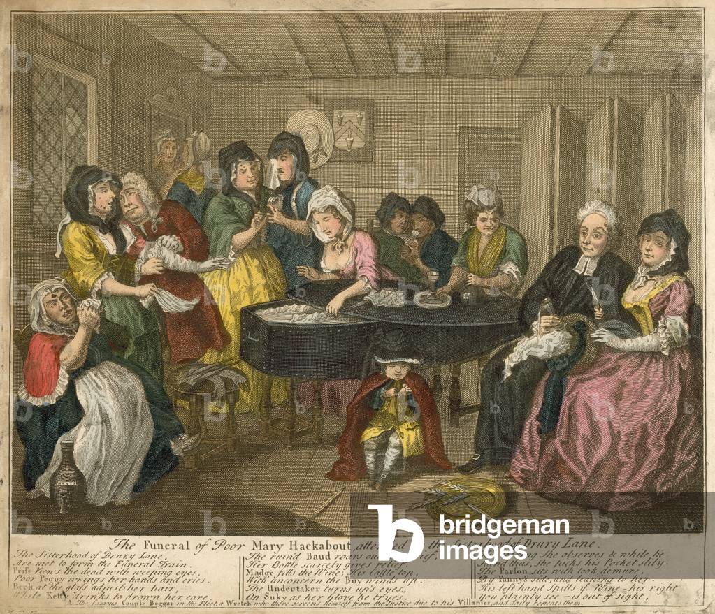 Immagine di Incisione "il funerale della povera Mary Hackabout" di William Hogarth, b/w
