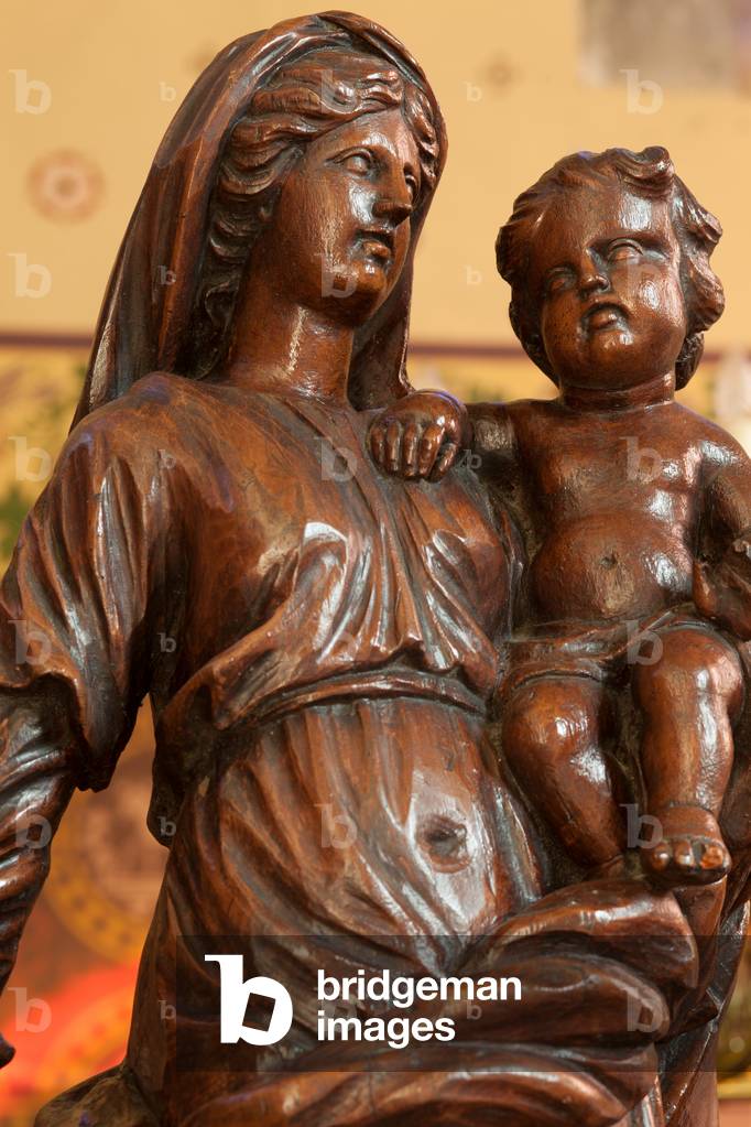 Chiesa parrocchiale (Petegem, Sint-Martinuskerk). Statua. Madonna con Bambino. legno.