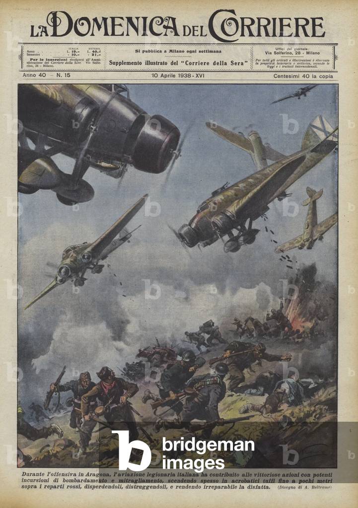 "Während der Offensive in Aragon trug die italienische Legionärsfliegerei zum Sieger bei  (Farbe litho)" von 
