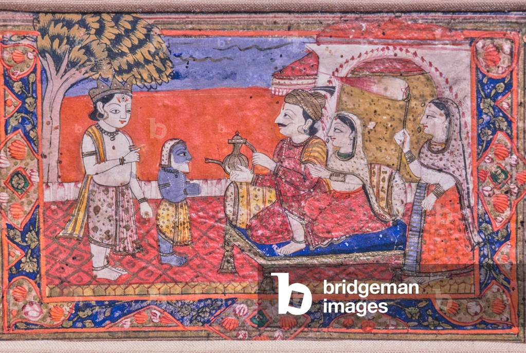 Quinta Incarnazione di Vishnu, Vamana 'The Nan', ratificando l'accordo cospargendo Vamana con acqua, Jammus Sc