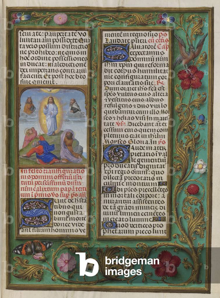 "Sanctorale. La Trasfigurazione. Bordo floreale. Testo e iniziali."