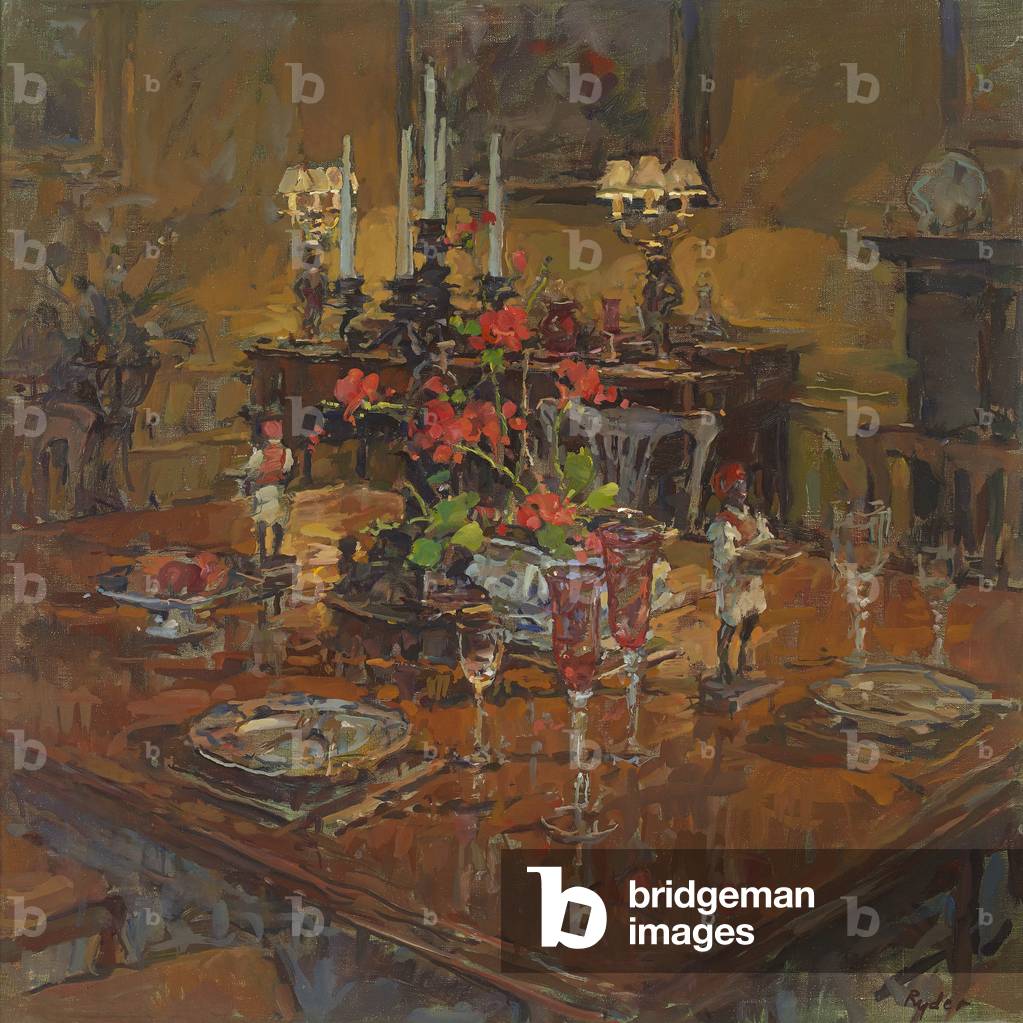 Sala da pranzo con Gerani (olio su tela)