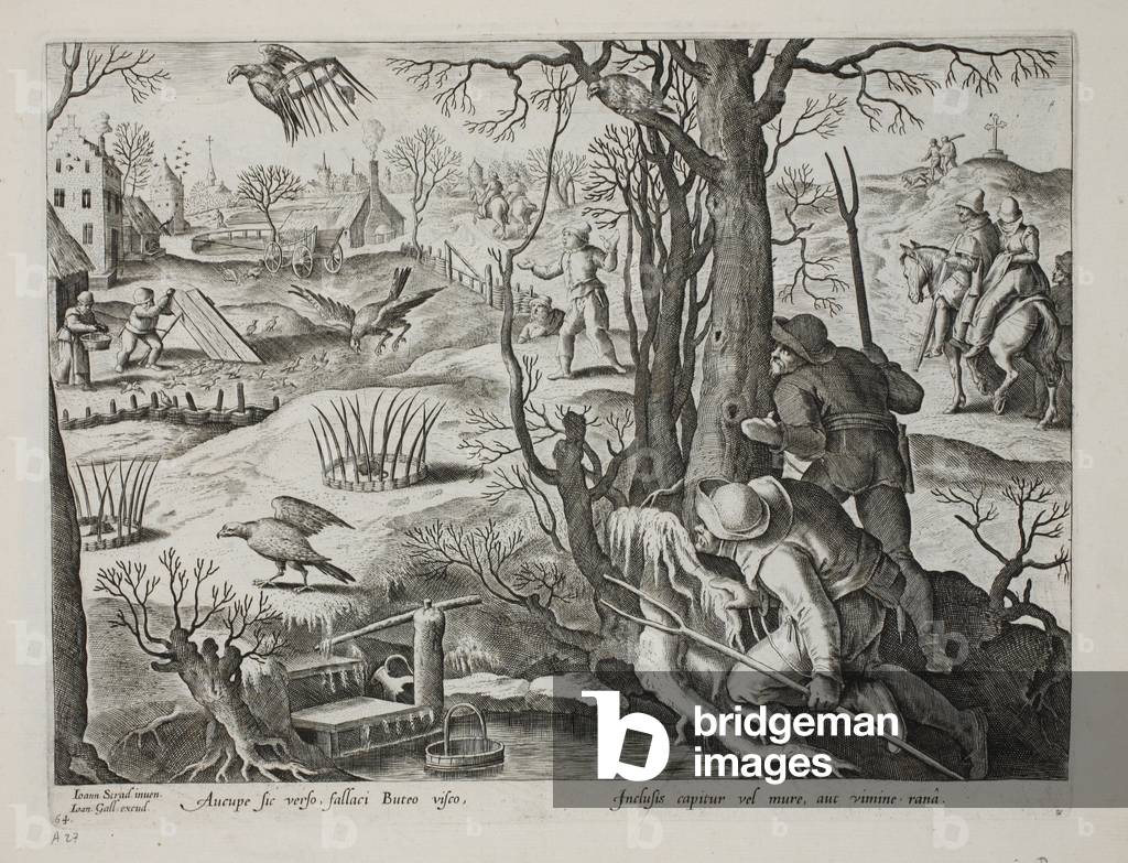 Vogelfänger mit Fallen, mit Ratten zum Einfangen von Falken, Platte 64, Illustration aus 'Venationes, Ferarum,