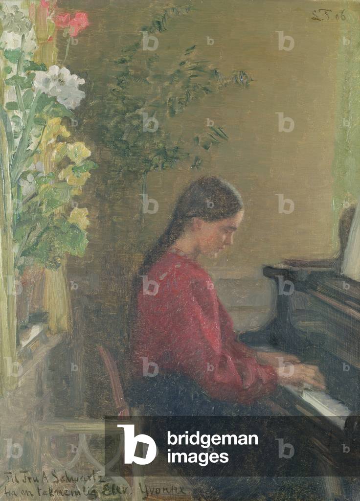 Yvonne la figlia dell'artista suonare il pianoforte, c.1905 (olio su tela)
