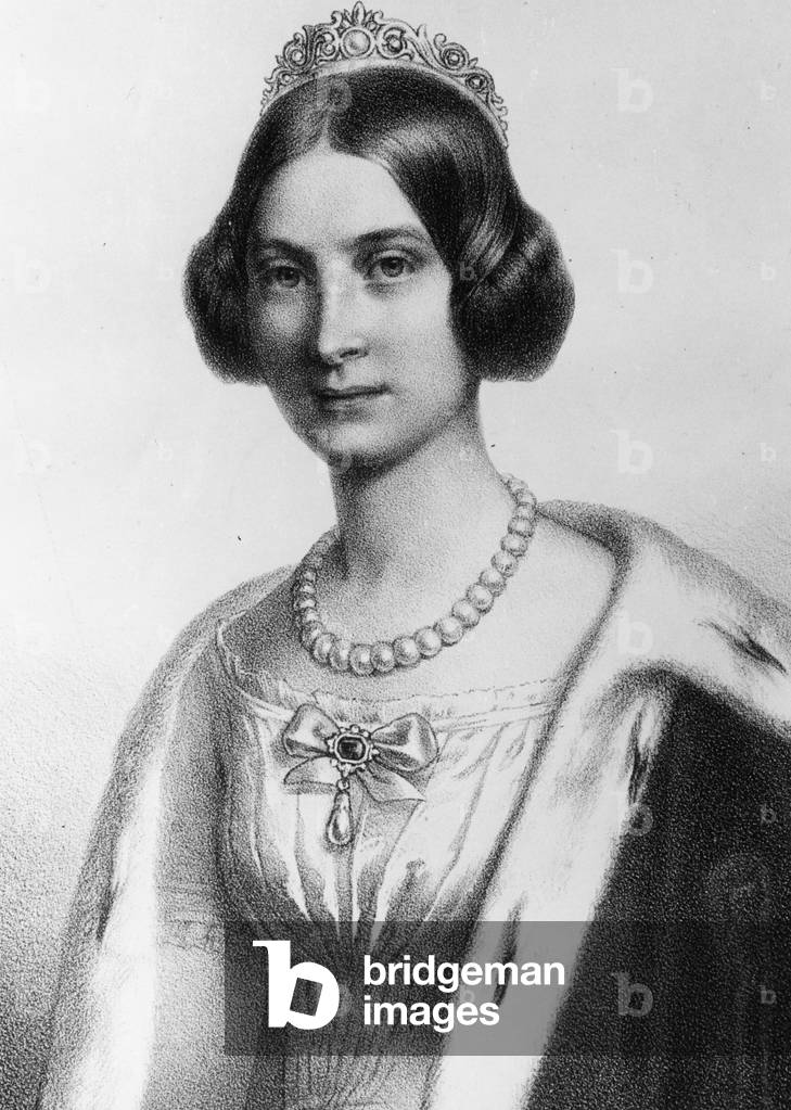 Maria di Prussia (1825-1889) con del re di Baviera Massimiliano II (1811-1864), incisione