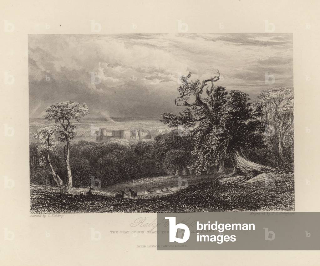 "Castello Raby (incisione)" di English School, b/w