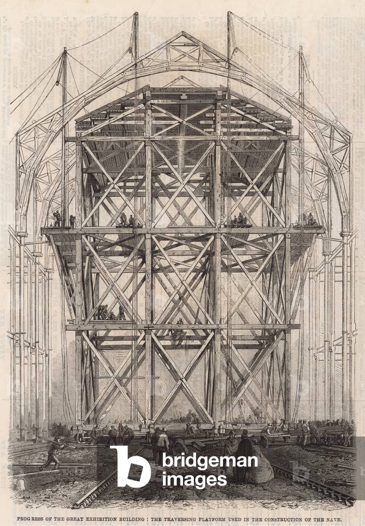 Fortschritt auf dem Internationalen Ausstellungsgebäude; Die Traversierungsplattform für den Bau des Kirchensc