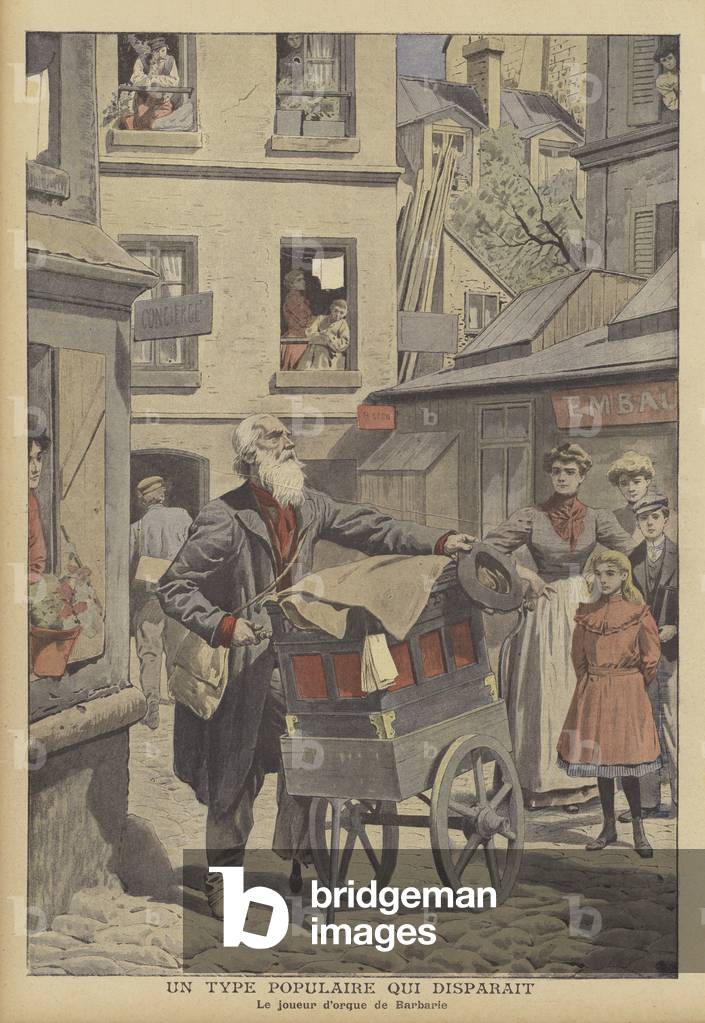 Joueur d'orgue en barrique dans les rues de Paris (coloris litho) par French School